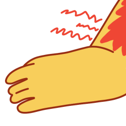 An arm with a red mark on the upper part and red zigzags radiating from the area